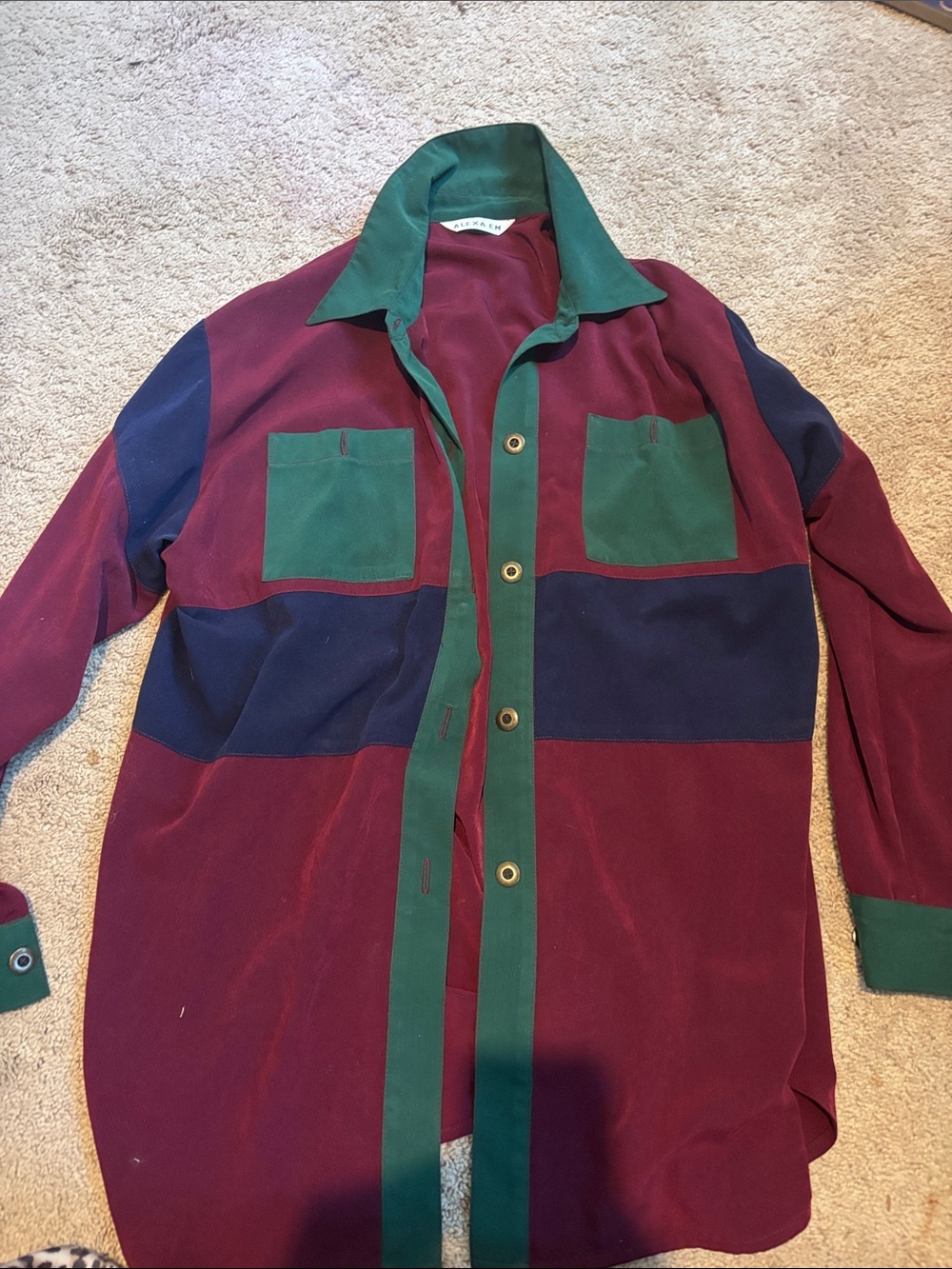 Vintage Alexa EM  Men's Burgundy, Navy & Green Colorblock Dress Shirt